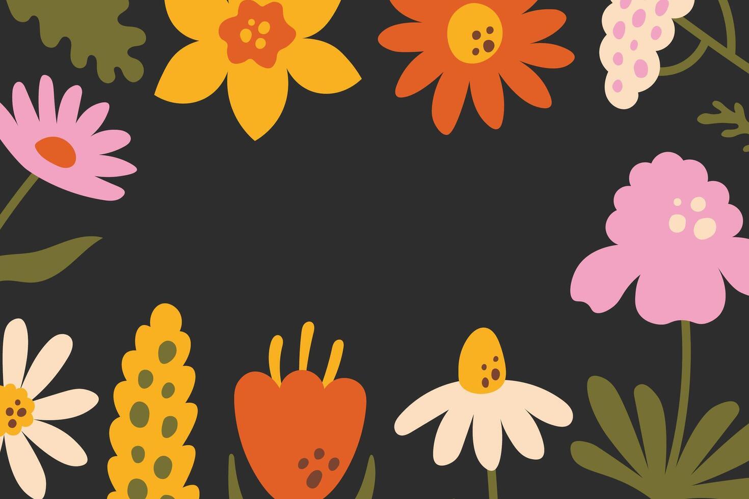 Retro Summer Floral Background Frame vector