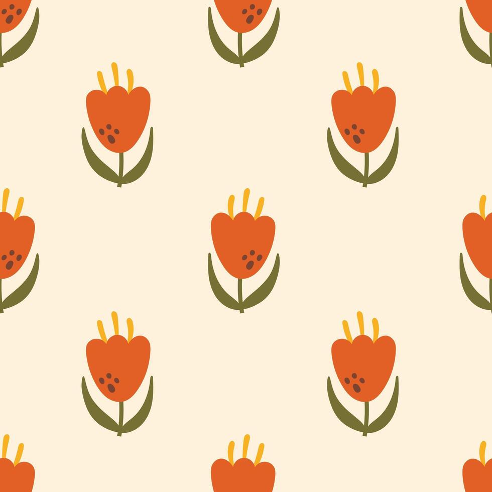 Whimsical Tulip Hand Drawn Seamless Pattern vector