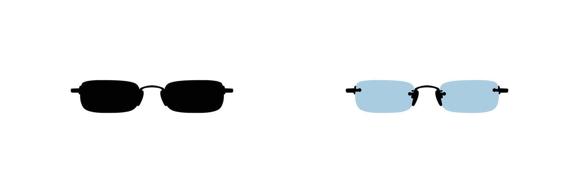 Illustration of rectangle rimless sunglasses type in various style black, color, and outline vector