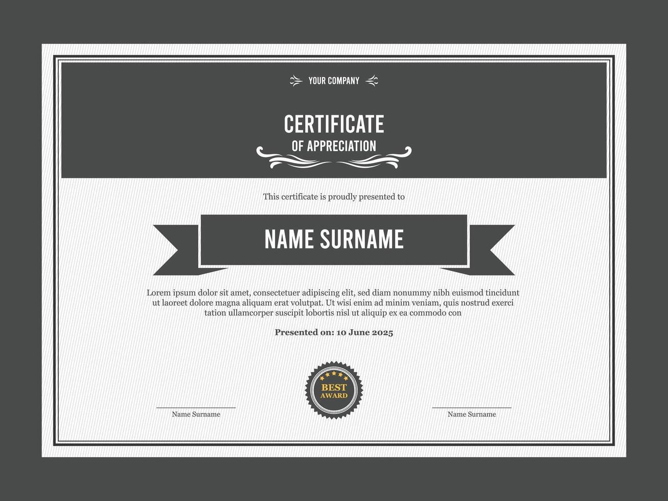 Retro style certificate of appreciation template for company, business, graduation, diploma vector