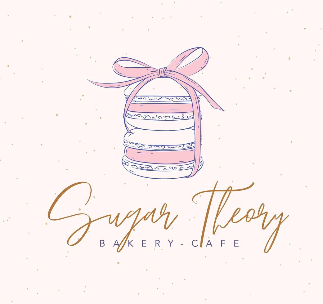 Bakery label design with lettering sugar theory drawing on beige background vector