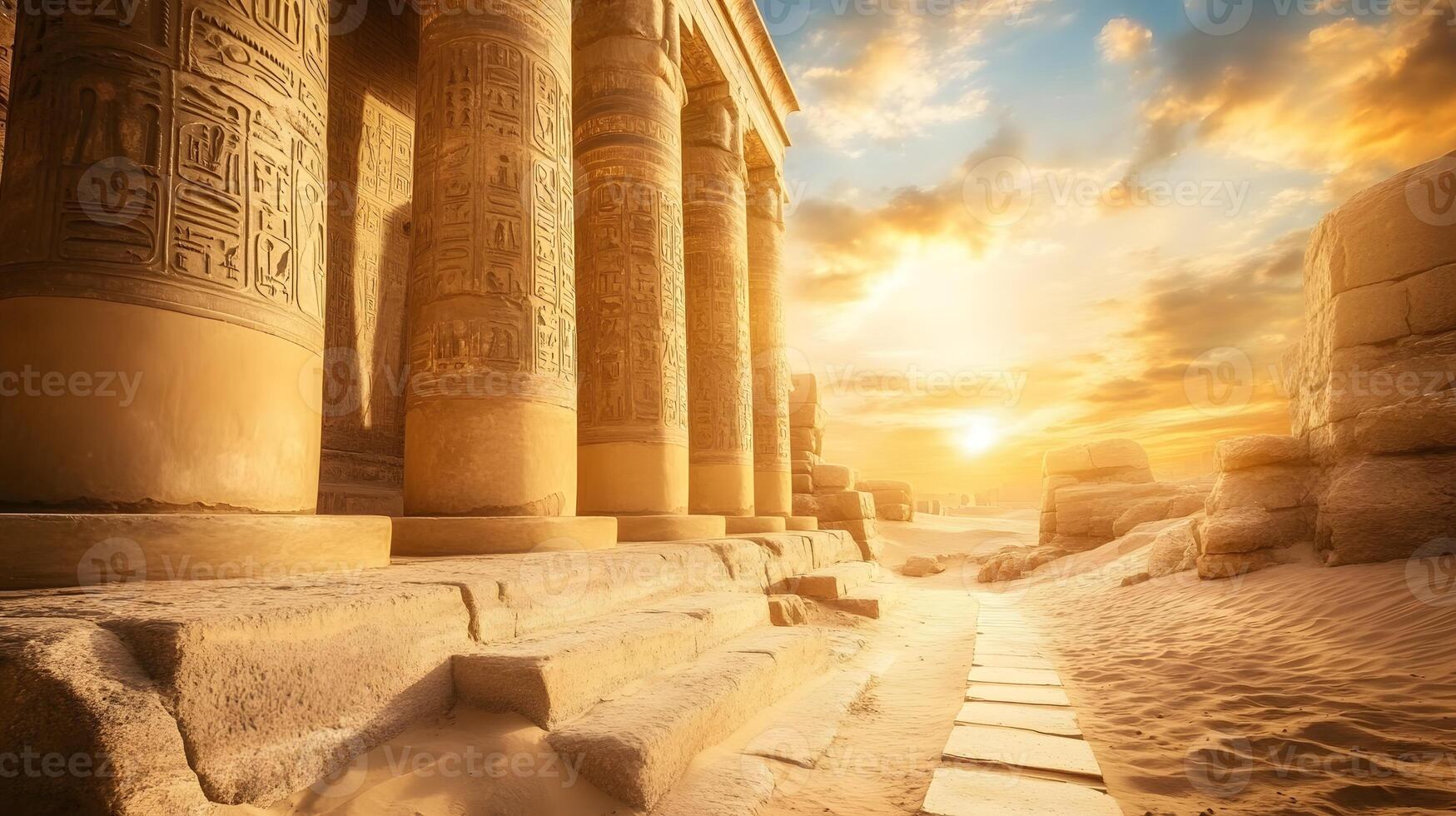Egyptian temple at sunset in egypt photo