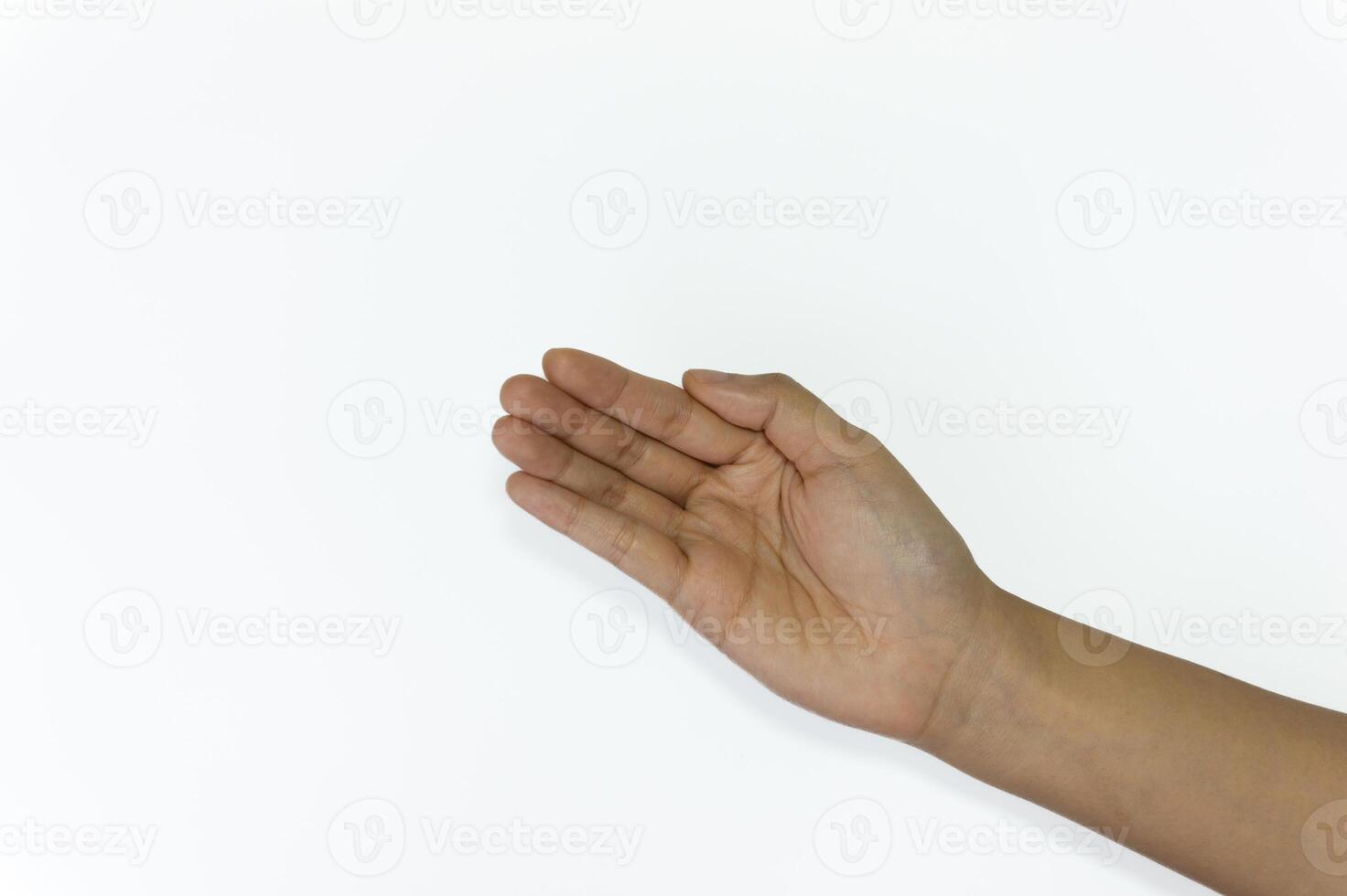 Open a woman's hand, palm up isolated on white background. photo