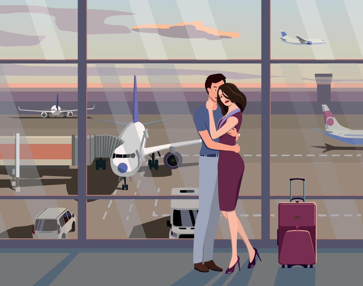 Meeting at the airport terminal. . vector