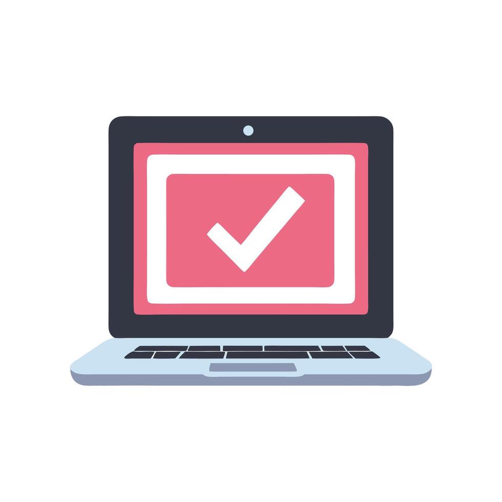 Laptop Screen Check Mark Success Completion and Project Achievement Icon vector