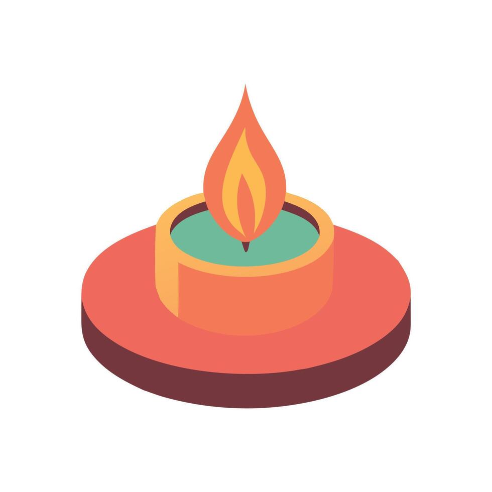Pixel Art Candle Warm Glowing Tealight on Red Holder Perfect for Meditation Relaxation and Diwali Designs vector