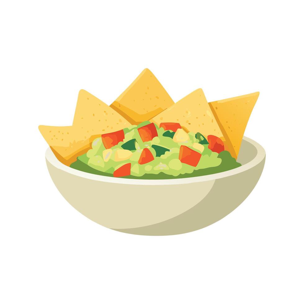 Guacamole and Tortilla Chips in Bowl A Culinary Illustration vector