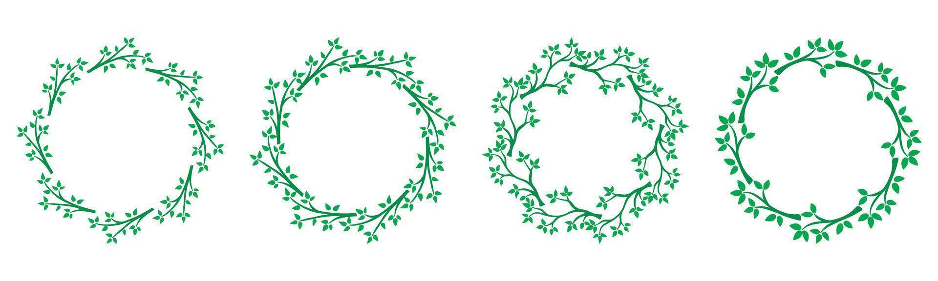 Set of summer round frames made of tree branches vector