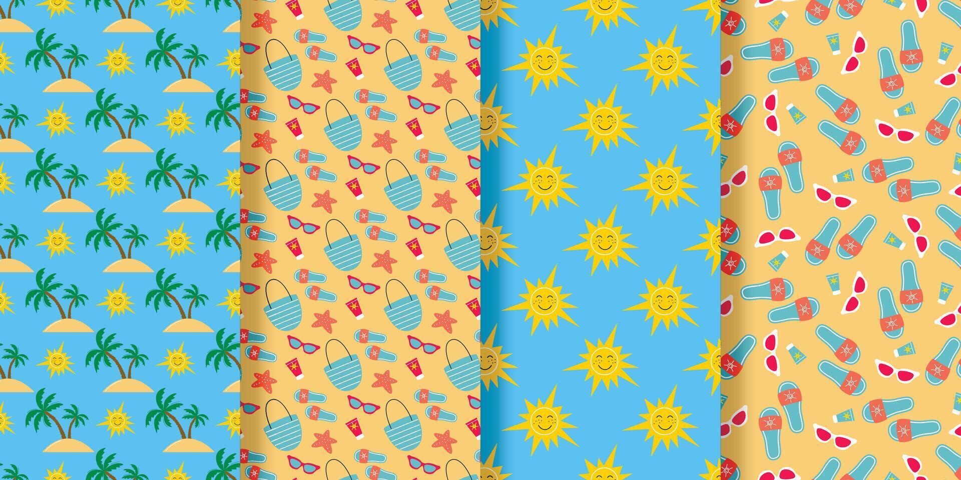 Summer beach seamless patterns set vector