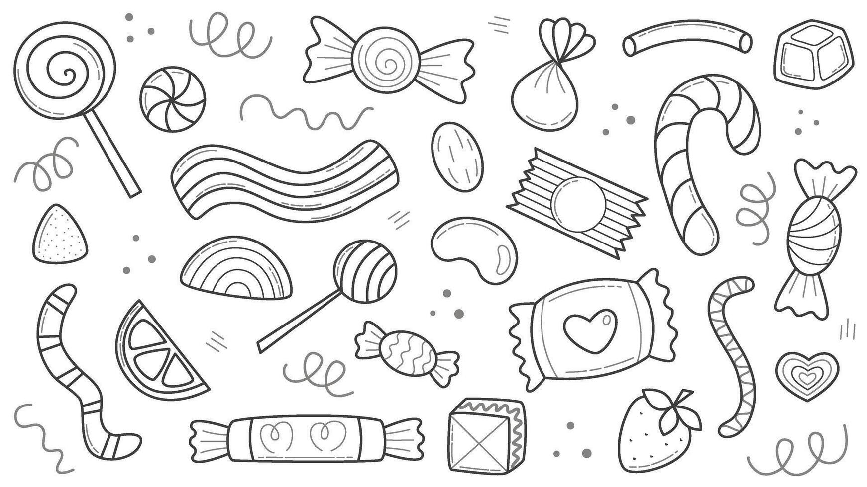 Set of candies and sweets doodle sketch style set vector