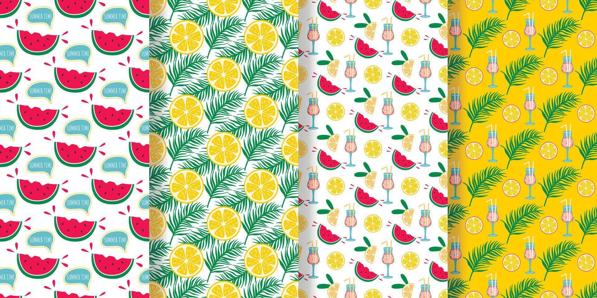 Set of bright summer seamless patterns vector