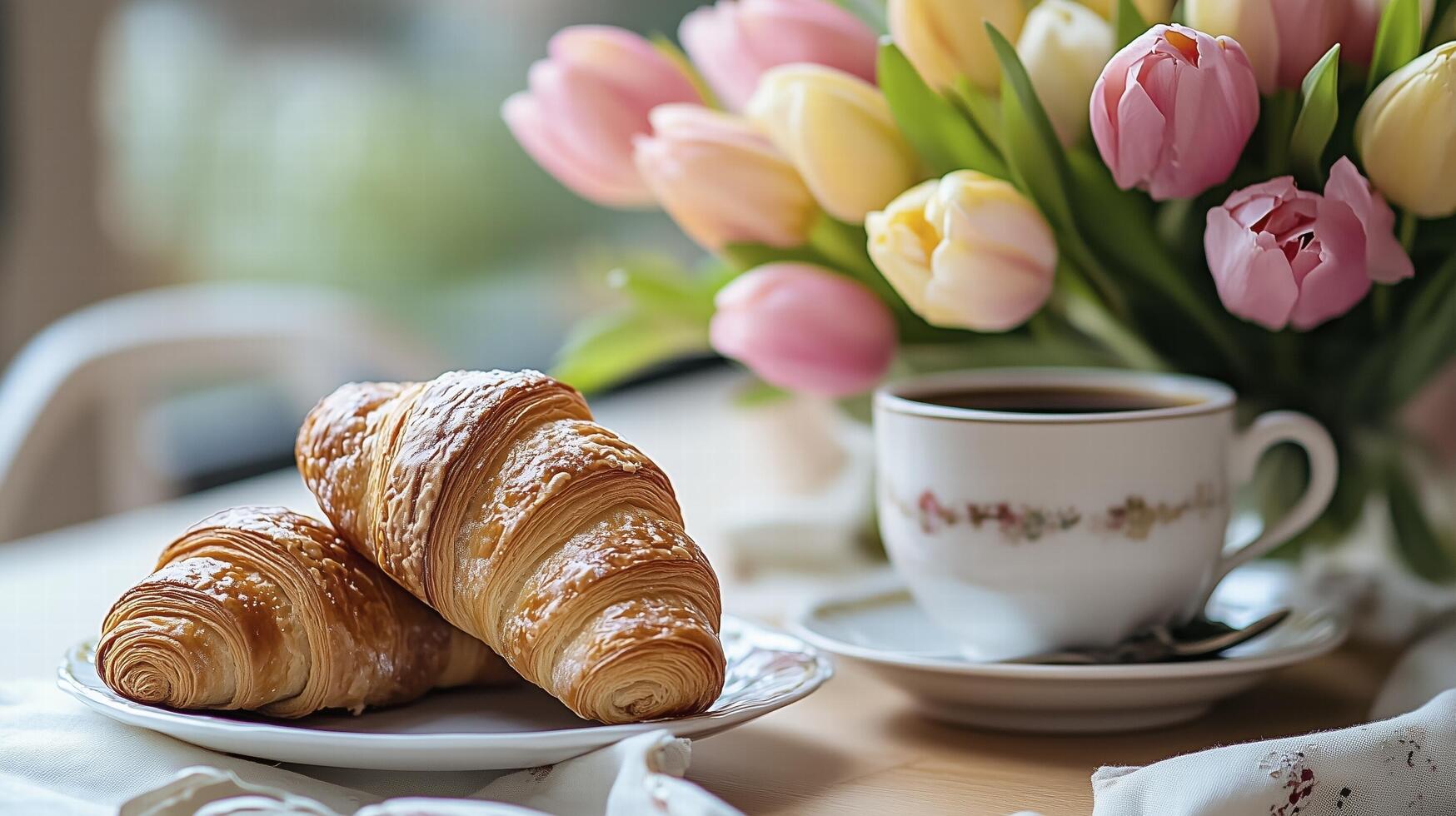A heartwarming breakfast spread, a charming floral display, a cozy morning photo