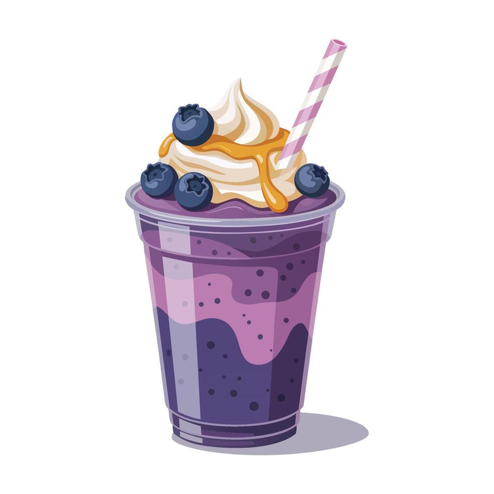Blueberry smoothie Summer refreshing drink with blueberry in plastic cup Healthy food Bar menu vector