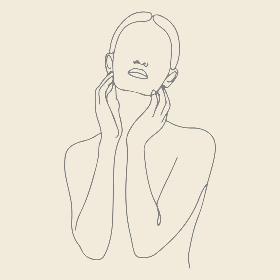 Woman face one line drawing vector