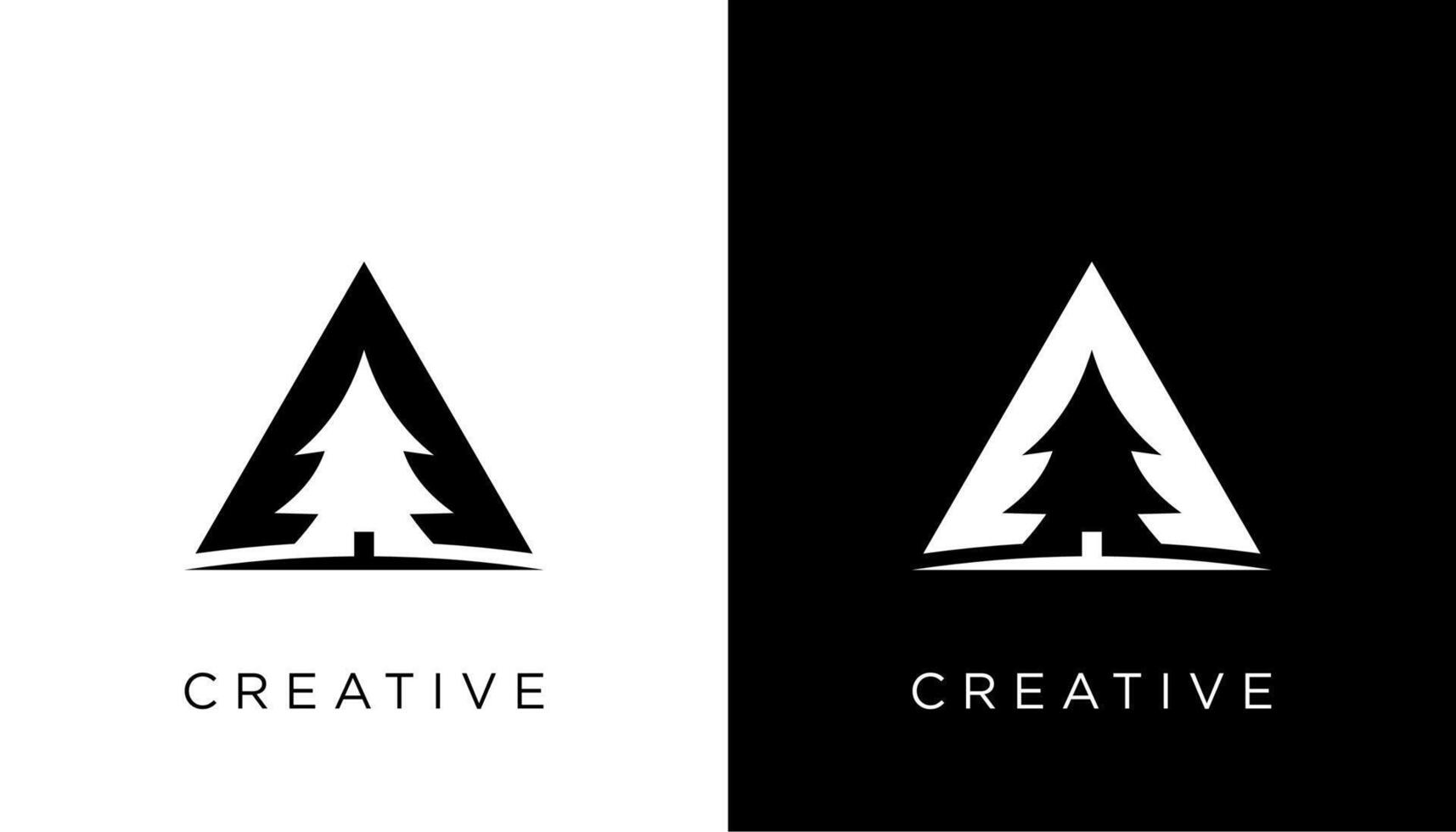 creative letter A logo design with pine tree and triangle vector
