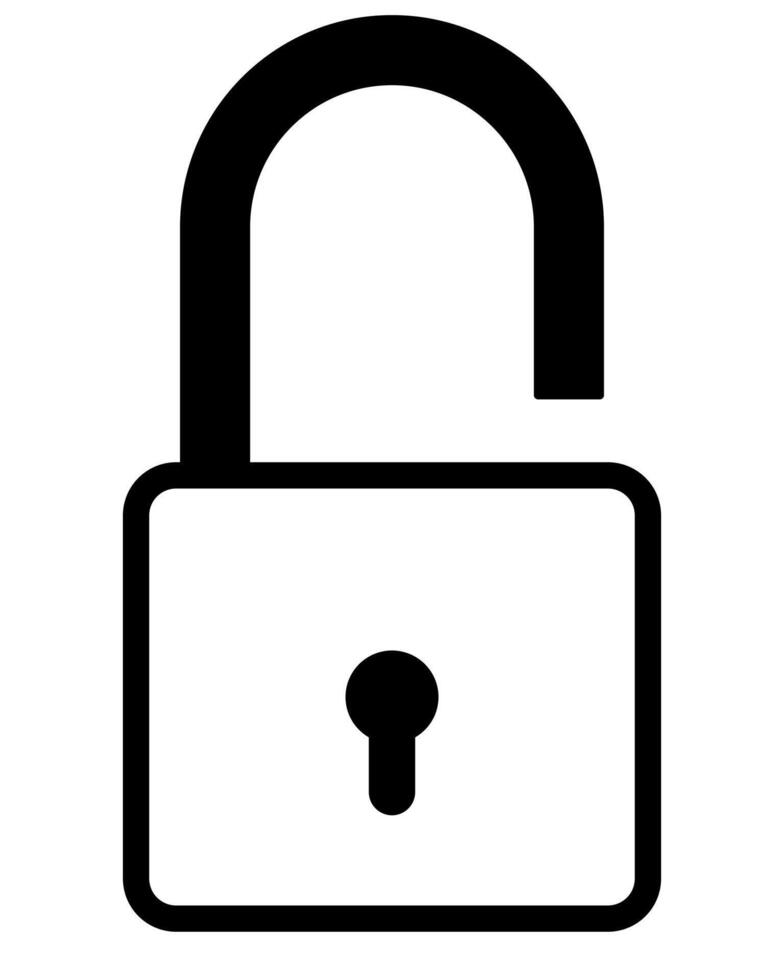 padlock black and white illustration of unlocked lock, white background vector