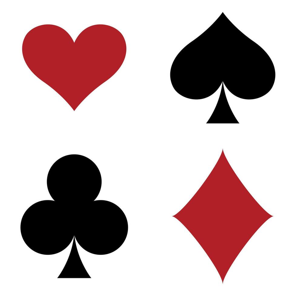Playing card suit symbol set four shapes of Hearts, Spades, Clubs and Diamonds symbols, illustration isolated on white background vector