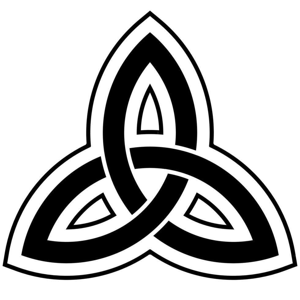 Triquetra ornament black and white illustration of medieval rune, trefoil knot triangular figure composed of three interlaced arcs isolated on white background vector