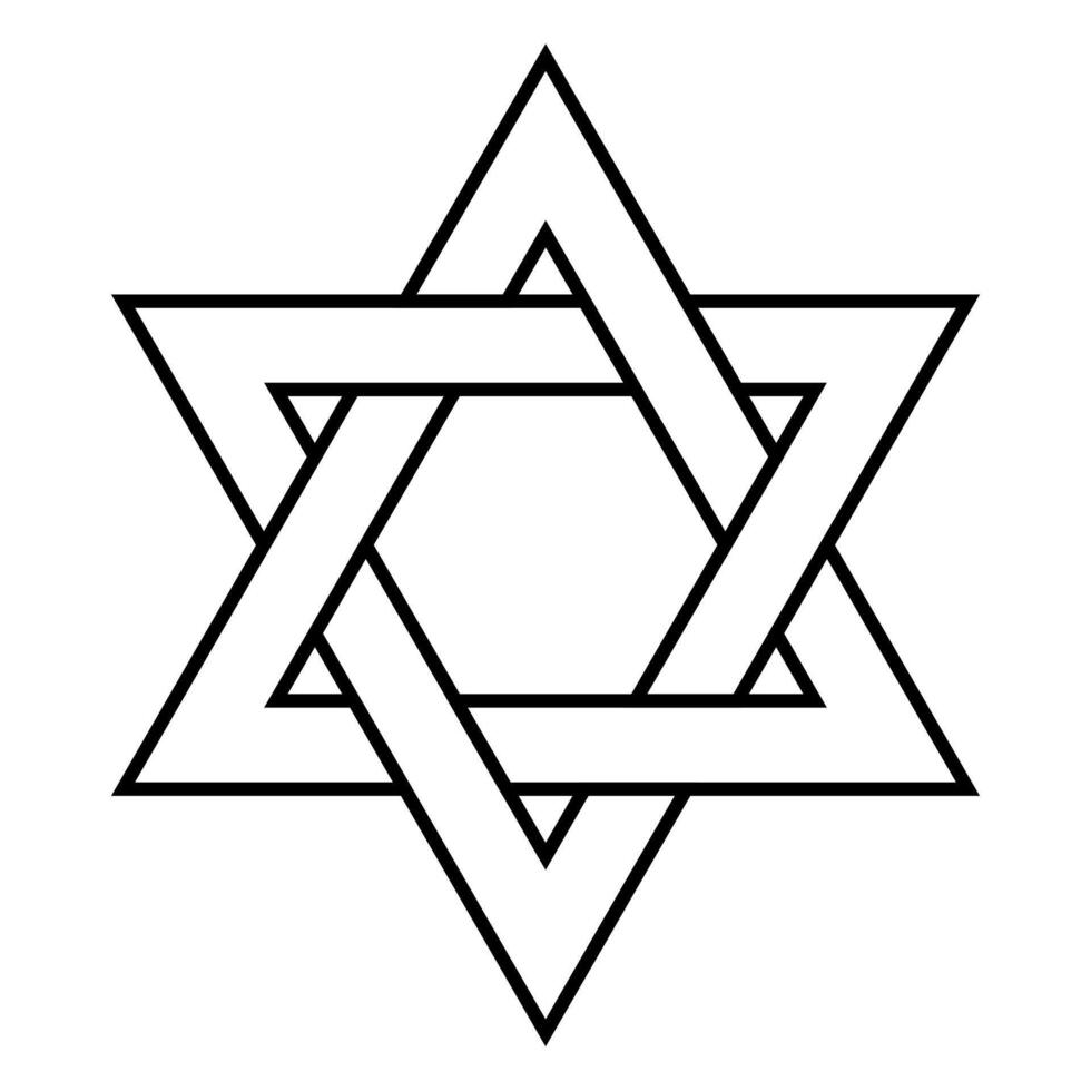 Star of David - Jewish star shape symbol, black and white illustration of hexagram vector