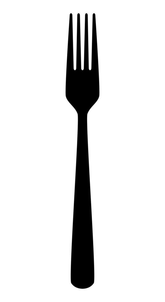 fork silhouette shape, black and white illustration of cutlery utensil, white background vector