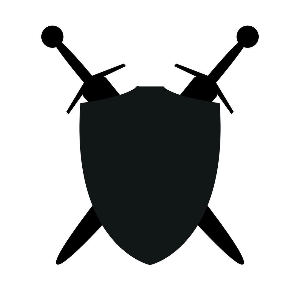 shield with two crossed swords icon silhouette, illustration of medieval sword isolated on a white vector