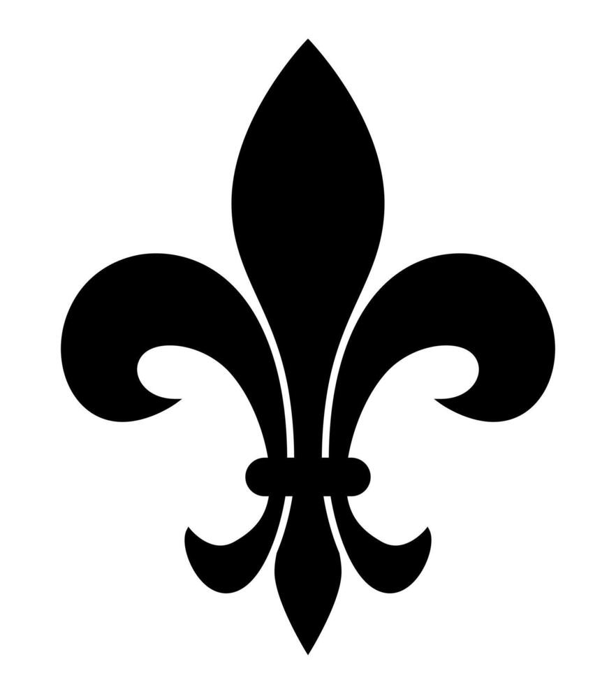 Fleur-de-lis, black and white silhouette illustration of Lily flower heraldic charge shape symbol Fleur de lys, isolated on white vector