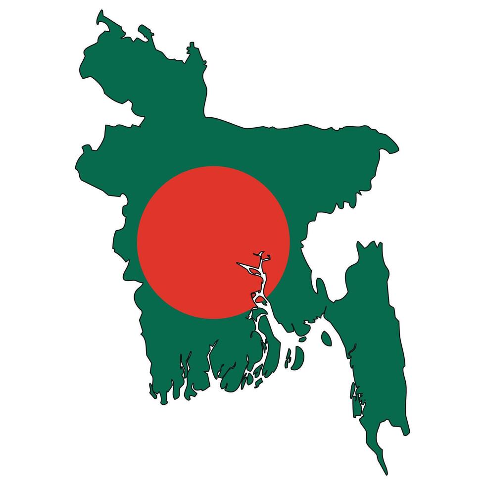Bangladesh map with flag - outline of a state with a national flag, white background, vector