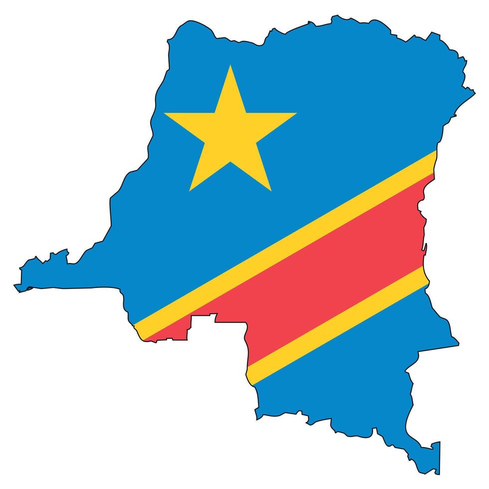 Democratic Republic of the Congo map with flag - outline of a state with a national flag, white background, vector