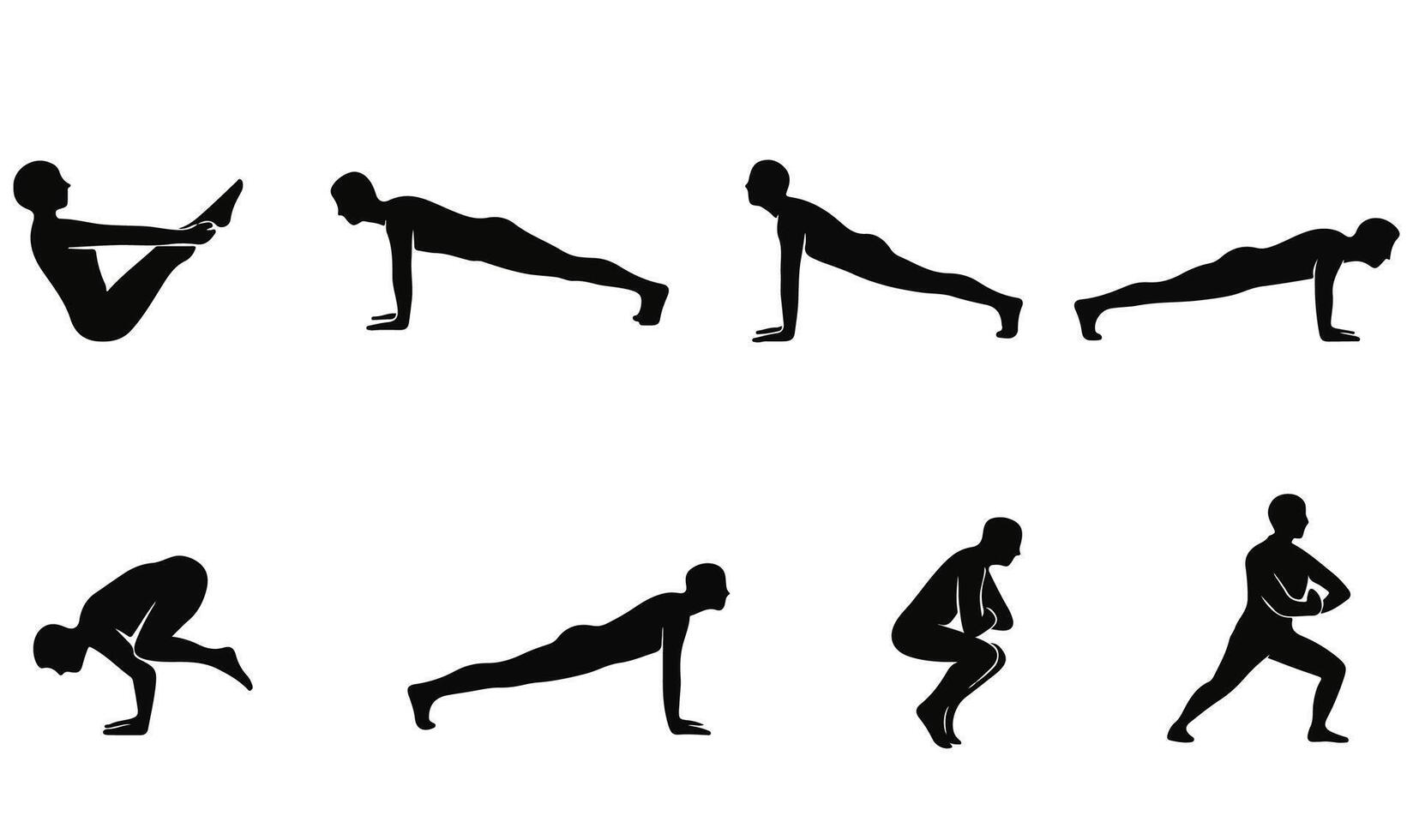 a set of silhouettes of people doing various exercises vector