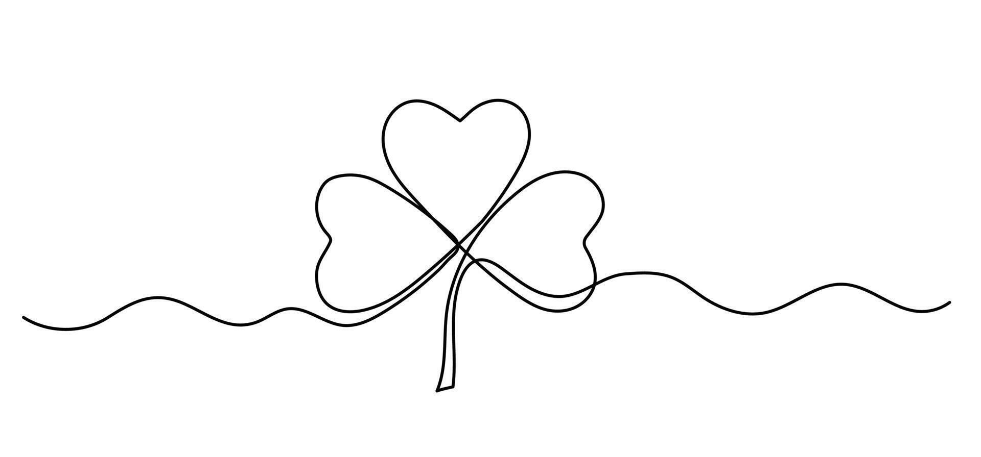 Clover one line drawing, symbol of St. Patrick's Day icon continuous outline isolated sketch vector