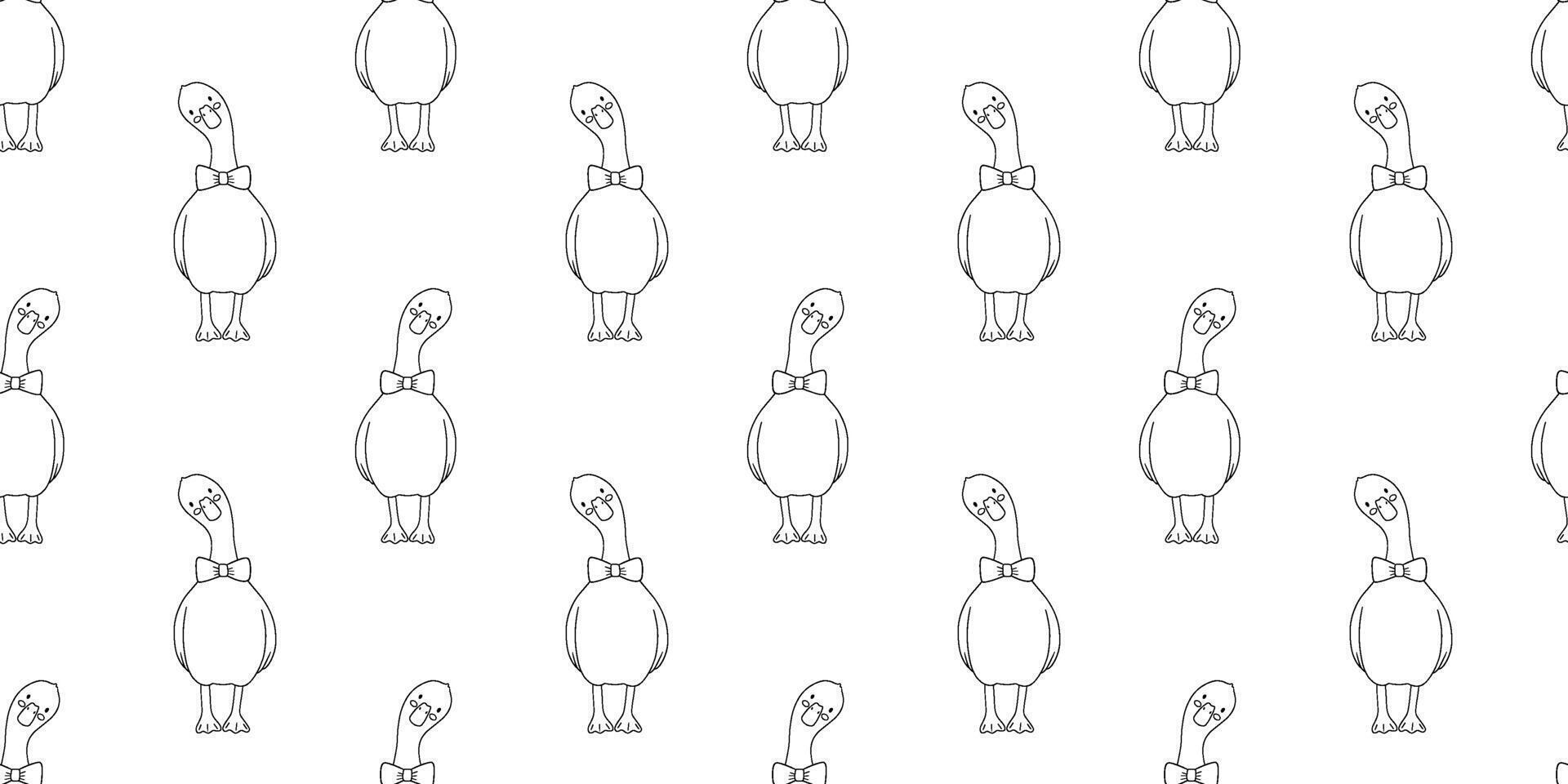 Seamless pattern with cute goose. outline monochrome repeat design on white background for kids and nursery vector
