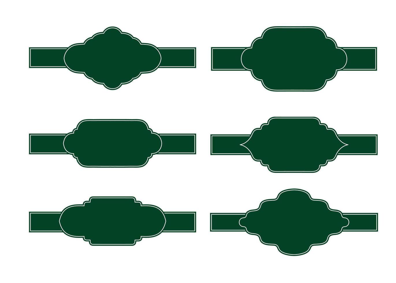 Islamic green ribbons for text, window form. Muslim panel elements. illustrations set. Ramadan window shapes. vector