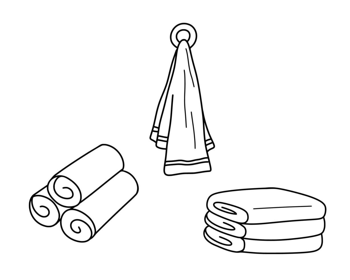 Bath towel hand drawn doodle sketch. line art isolated illustrations set vector