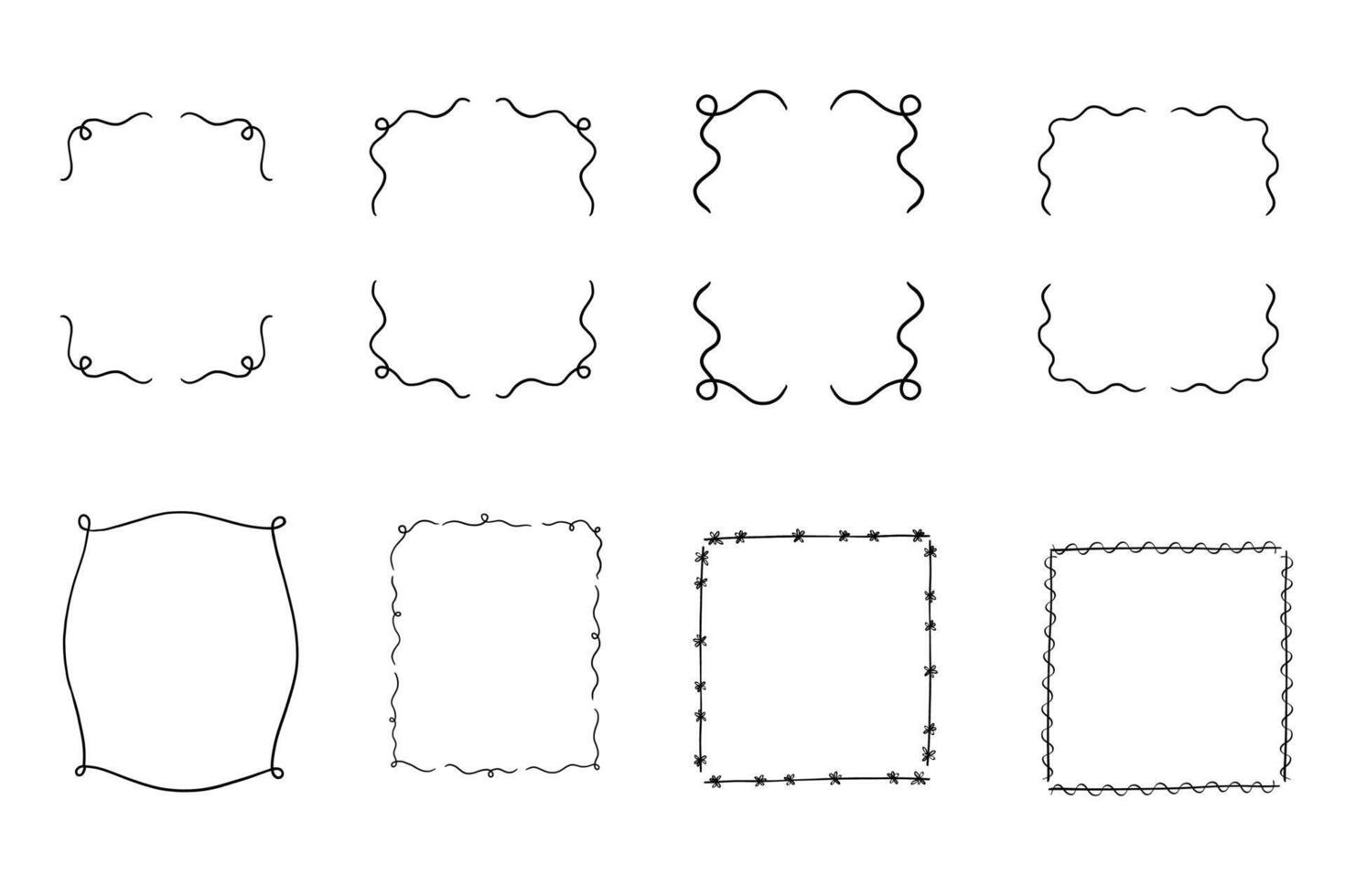 Doodle frame border set with abstract square and rectangle shapes, hand drawn decoration, scribble shape, simple template vector
