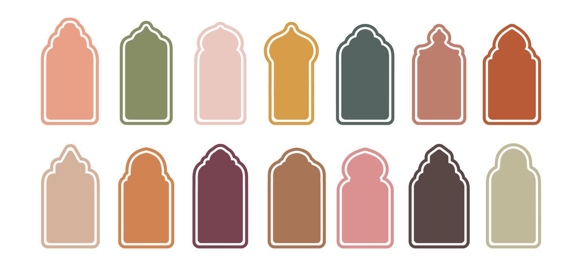 Islamic frame, window, colorful shape, design template, flat illustration. Collection of oriental style arab arches, antique set vector