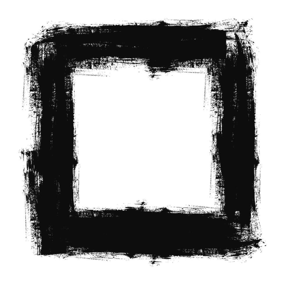 Grunge ink brush painted frame. Black Grunge Brush Stroke Texture on White Background. Messy artistic square banner vector