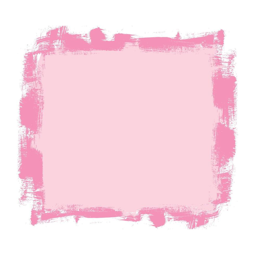 Pink Grunge Paintbrush Square Box. Grungy Brush Stroke Texture on White Background. Messy artistic square banner vector