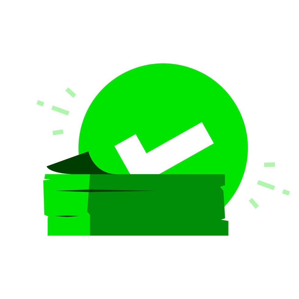 Payment received illustration. Flat design of money with check mark icon. successful transaction, completed, or money accepted. for finance apps, banking confirmation, and online payment systems vector