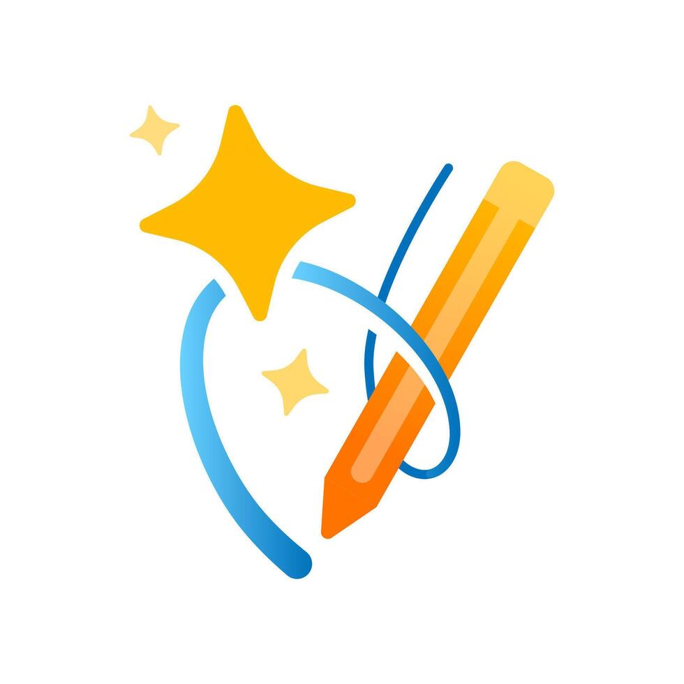 Artificial or AI powered smart correction illustration. glowing pen, strikethrough line, and sparkle icon representing intelligent text or design editing feature vector