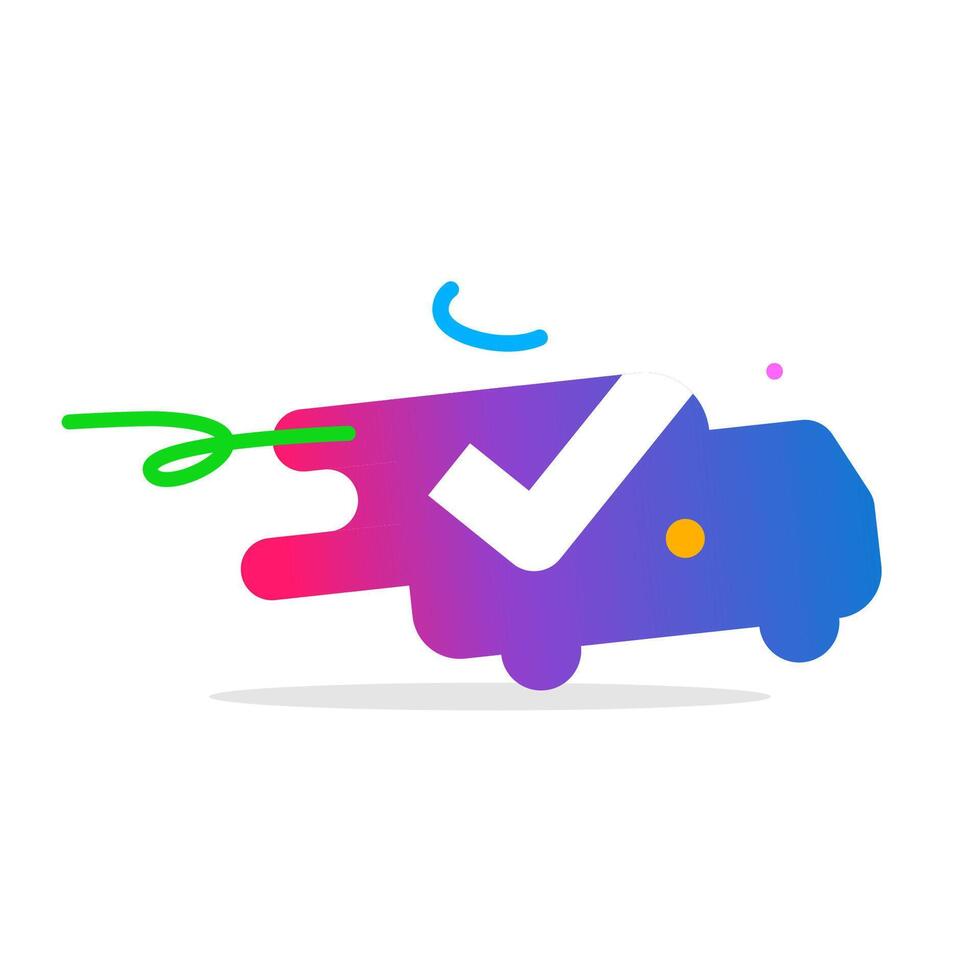 Delivery in Progress Illustration. Flat design of a shipping truck with check mark symbol. order on the way, shipping confirmation, or logistics tracking. for courier app or shipment service logo vector