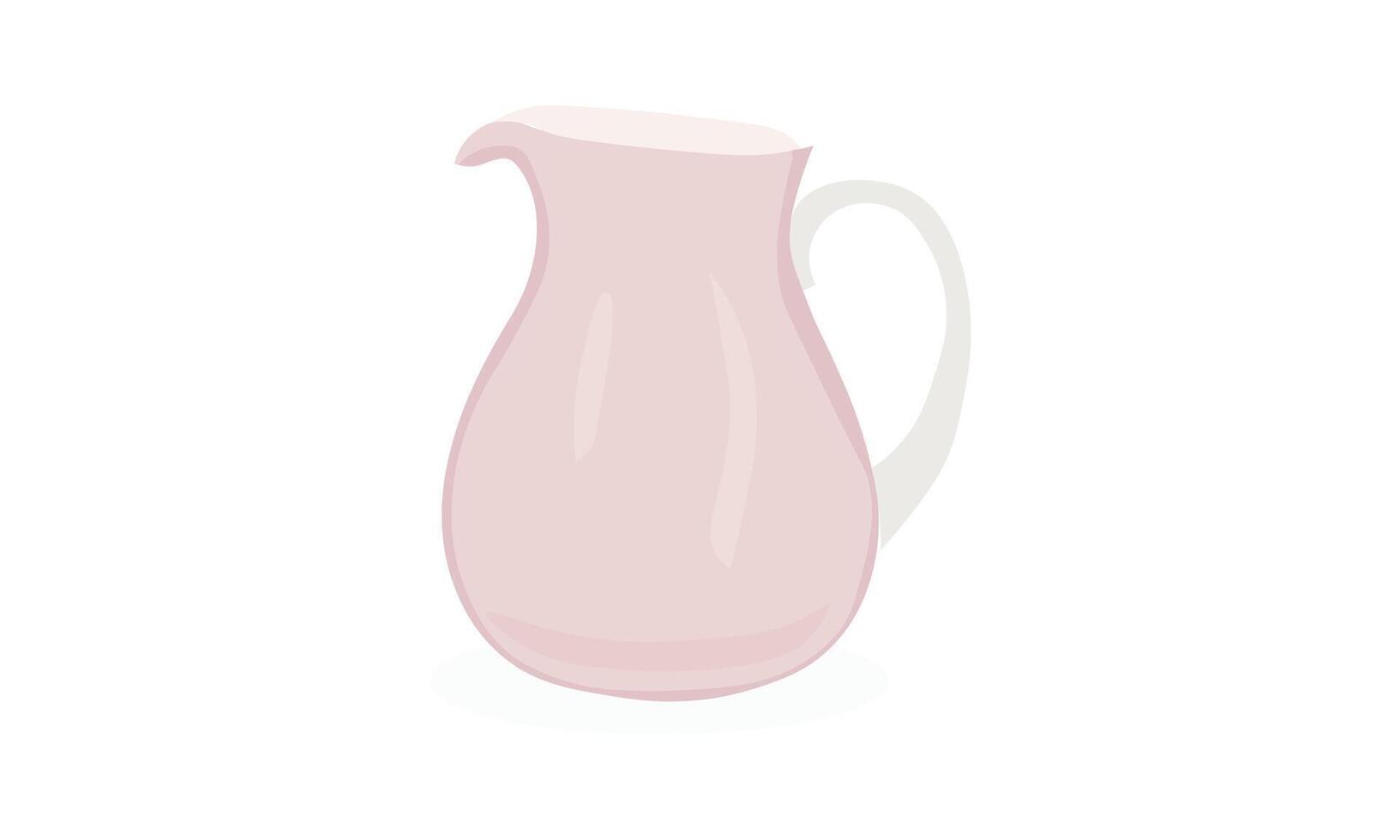 Pink Ceramic Pitcher with White Handle, A Pink Jug for Liquid, Water, and Drinks on a white background vector