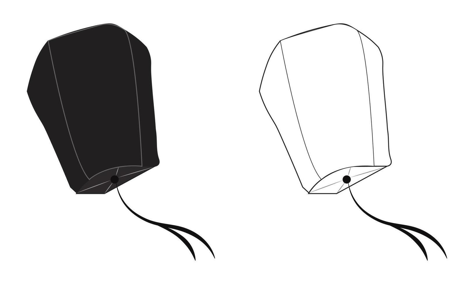 Black and White Cultural Sky Lanterns Floating Silhouettes in Black and Outline, on White Background vector