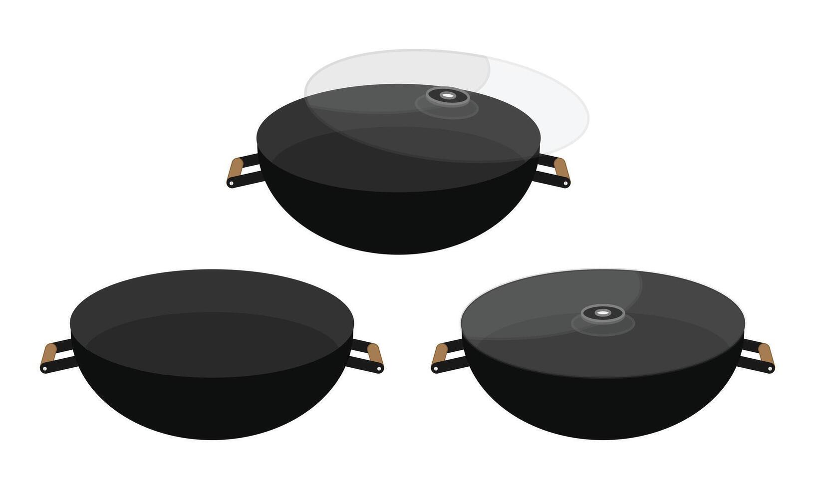 Wok with Lid A Collection of Cooking Pot Illustrations, Karahi Frying Pan Vectors on a white Background