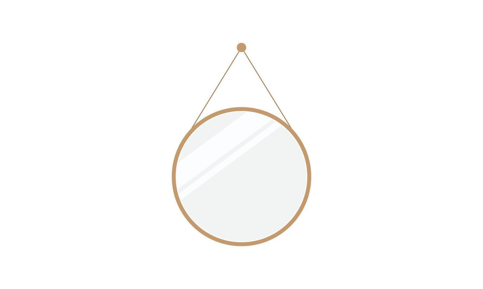 Round Hanging Mirror with Wooden Frame, Wall Hanging Circular Glass Mirror on a white background vector