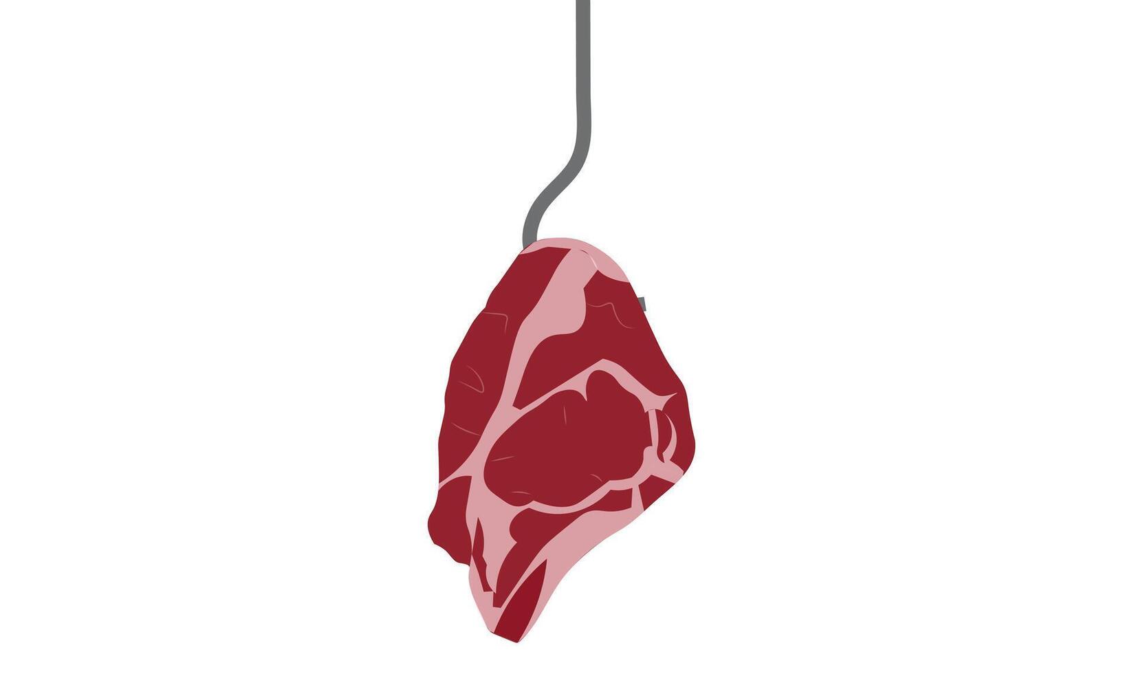 Steak on a Hook , Raw Meat, Mutton, Beef, Lamb, Sheep, Camel Meat Piece Hanging on a Meat Hook at Butcher's Slaughter House Meat Shop Illustration vector