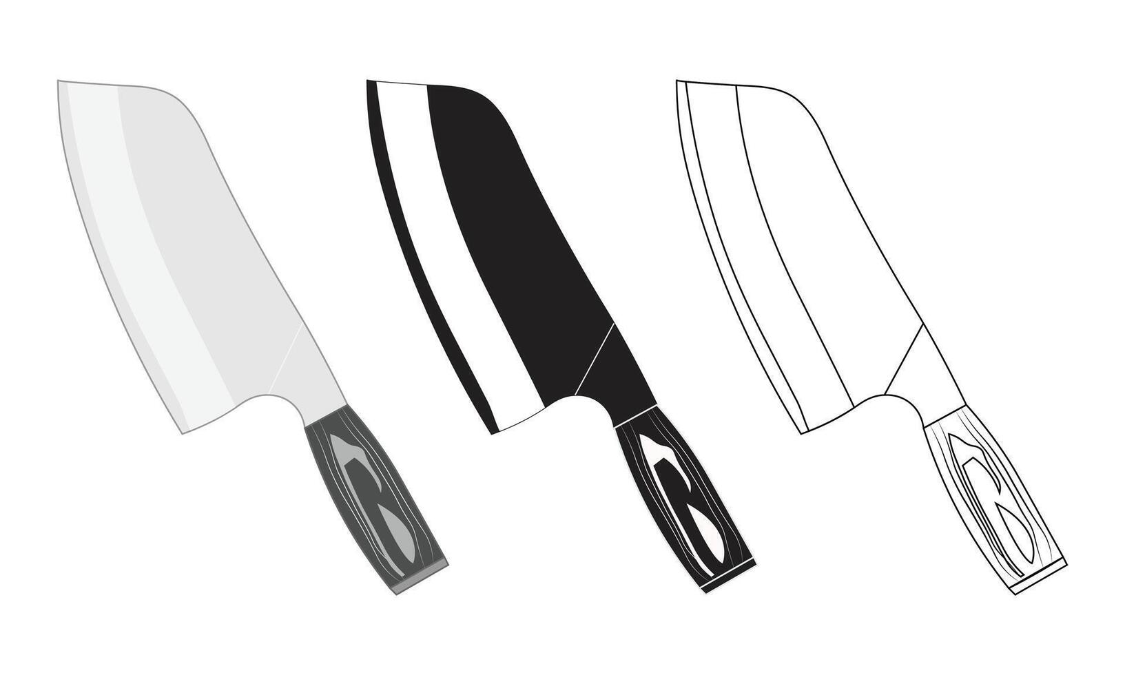 Chef Cleaver, Knife Set Line Art Silhouette Collection on white Background, Chef Cleaver Set on white Background, Cleaver and Knife Set vector