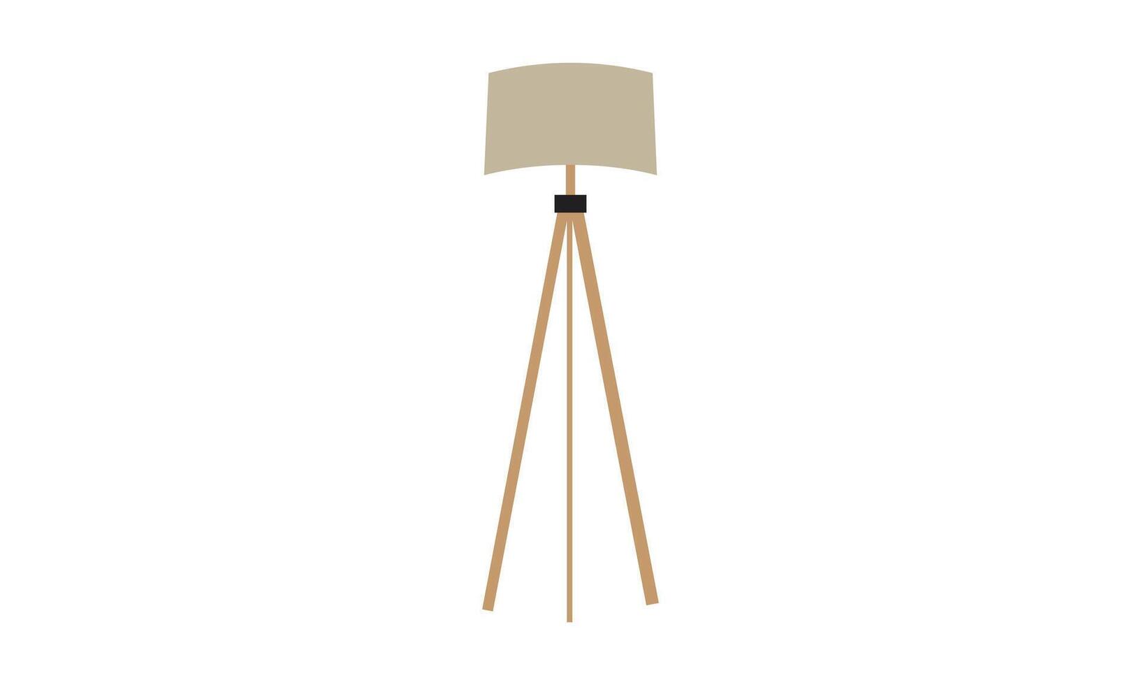Minimalist tripod floor lamp with beige lampshade, floor standing lamp with wooden legs for interior decor isolated on white background vector