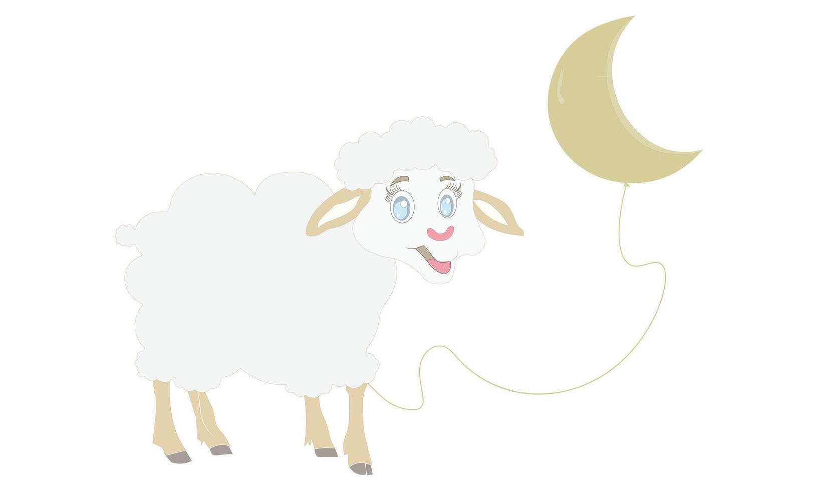 Cute Cartoon Sheep Holding a Crescent Moon Balloon, Sheep Illustration vector