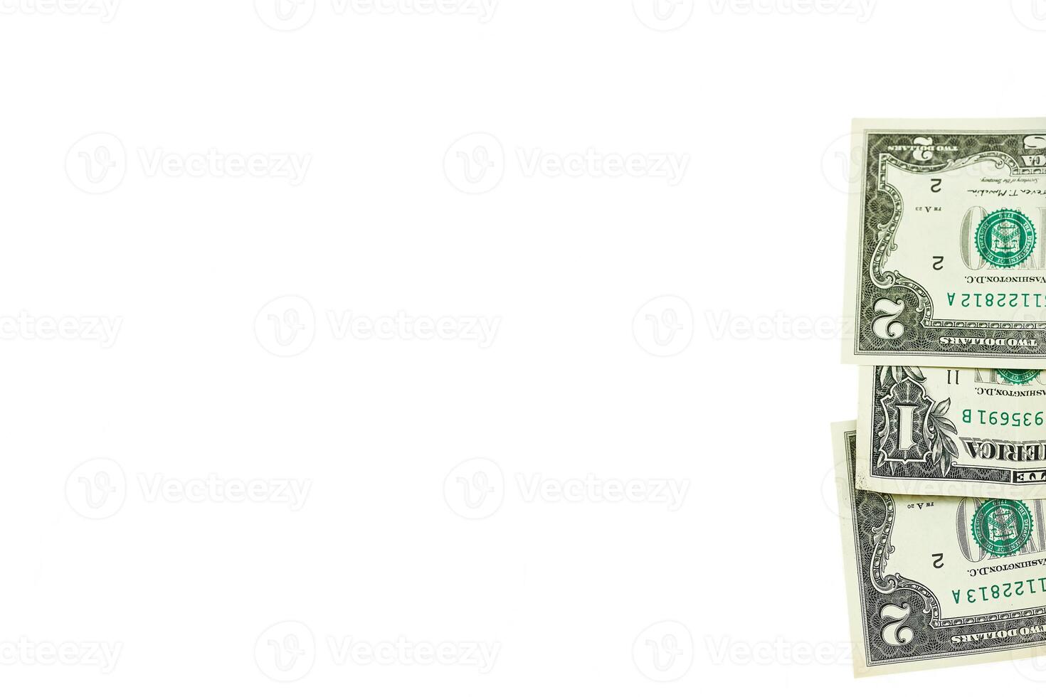 Cash.One,two dollar bills,american money isolated on white photo