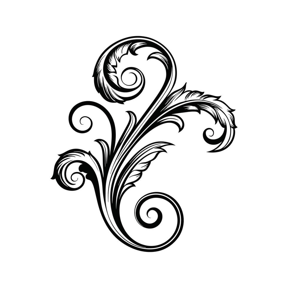 Elegant black and white flourish design with swirls and leafy elements vector